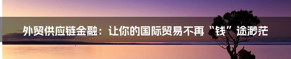 外贸供应链金融:让你的国际贸易不再“钱”途渺茫