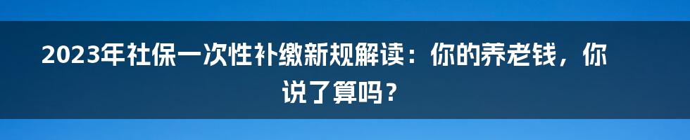 2023年社保一次性补缴新规解读：你的养老钱，你说了算吗？
