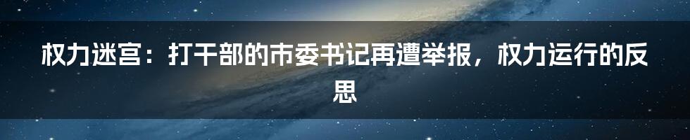权力迷宫：打干部的市委书记再遭举报，权力运行的反思