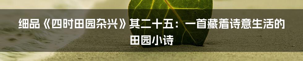 细品《四时田园杂兴》其二十五：一首藏着诗意生活的田园小诗