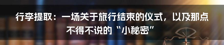 行李提取:一场关于旅行结束的仪式,以及那点不得不说的“小秘密”