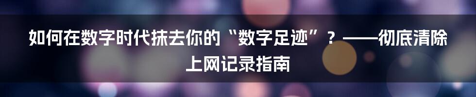 如何在数字时代抹去你的“数字足迹”？——彻底清除上网记录指南