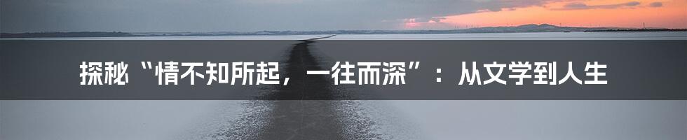 探秘“情不知所起，一往而深”：从文学到人生