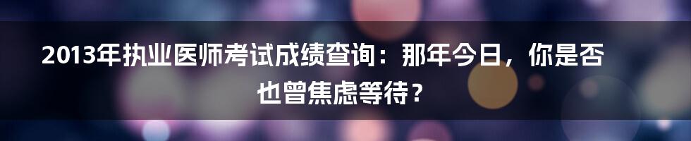 2013年执业医师考试成绩查询：那年今日，你是否也曾焦虑等待？