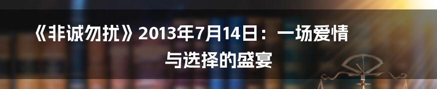 《非诚勿扰》2013年7月14日:一场爱情与选择的盛宴