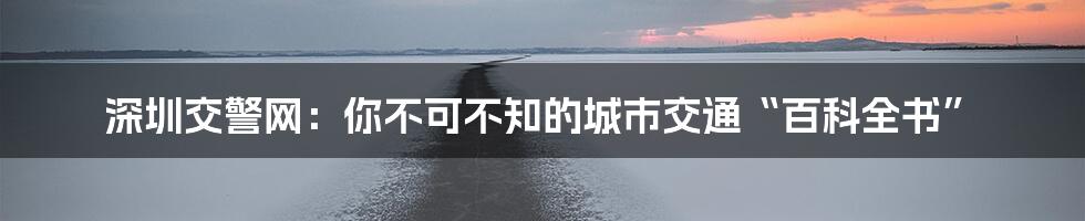 深圳交警网：你不可不知的城市交通“百科全书”