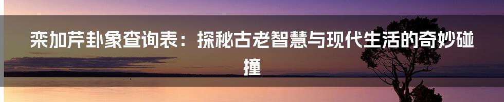 栾加芹卦象查询表：探秘古老智慧与现代生活的奇妙碰撞