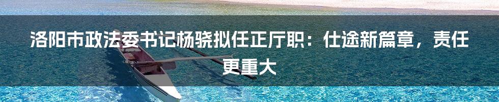 洛阳市政法委书记杨骁拟任正厅职:仕途新篇章,责任更重大