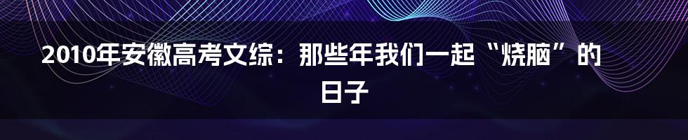 2010年安徽高考文综:那些年我们一起“烧脑”的日子