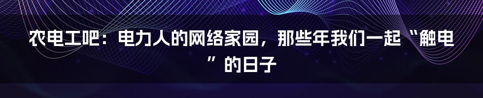 农电工吧：电力人的网络家园，那些年我们一起“触电”的日子