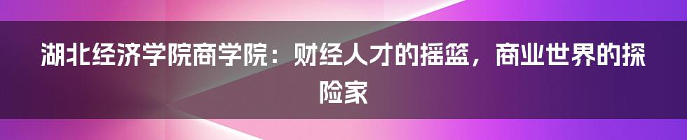 湖北经济学院商学院:财经人才的摇篮,商业世界的探险家