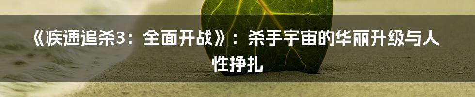 《疾速追杀3:全面开战》:杀手宇宙的华丽升级与人性挣扎