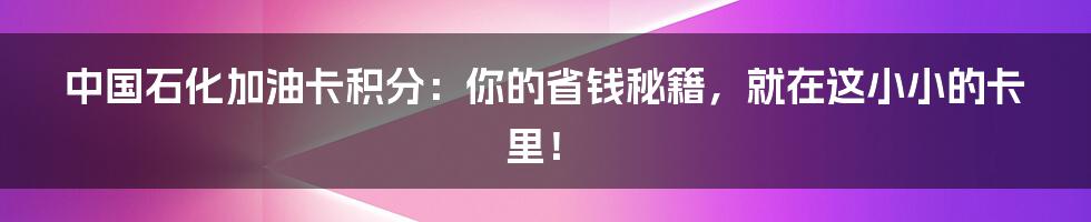 中国石化加油卡积分:你的省钱秘籍,就在这小小的卡里!