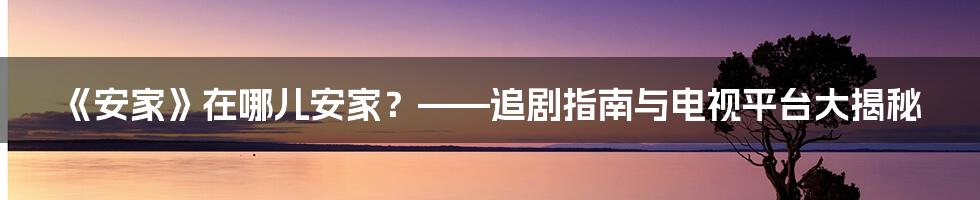 《安家》在哪儿安家？——追剧指南与电视平台大揭秘