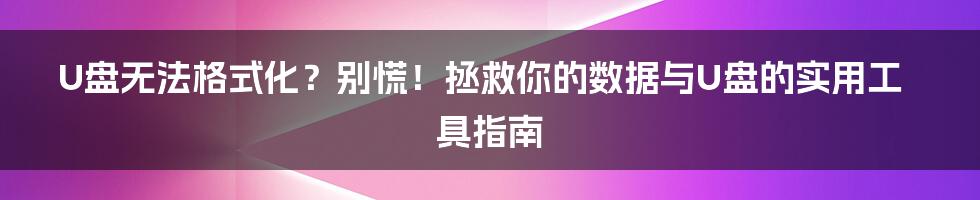 U盘无法格式化?别慌!拯救你的数据与U盘的实用工具指南
