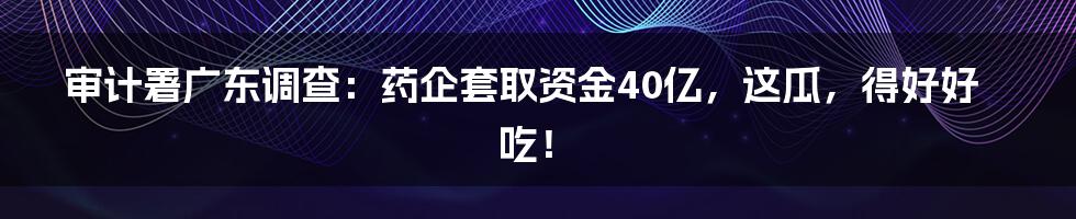审计署广东调查:药企套取资金40亿,这瓜,得好好吃!