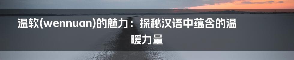 温软(wennuan)的魅力:探秘汉语中蕴含的温暖力量