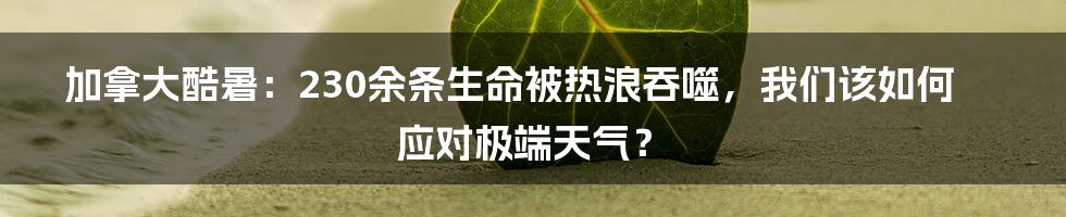 加拿大酷暑：230余条生命被热浪吞噬，我们该如何应对极端天气？