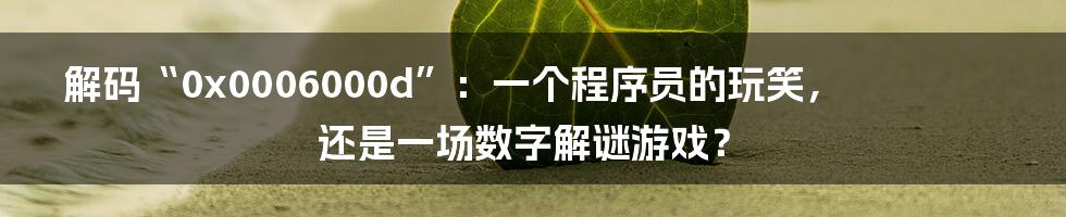 解码“0x0006000d”：一个程序员的玩笑，还是一场数字解谜游戏？