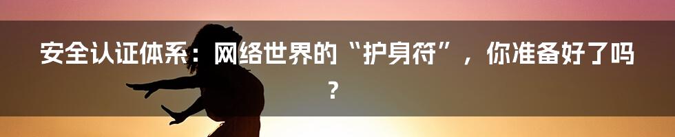 安全认证体系：网络世界的“护身符”，你准备好了吗？