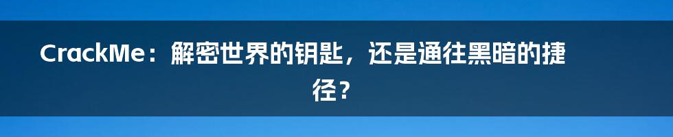 CrackMe：解密世界的钥匙，还是通往黑暗的捷径？