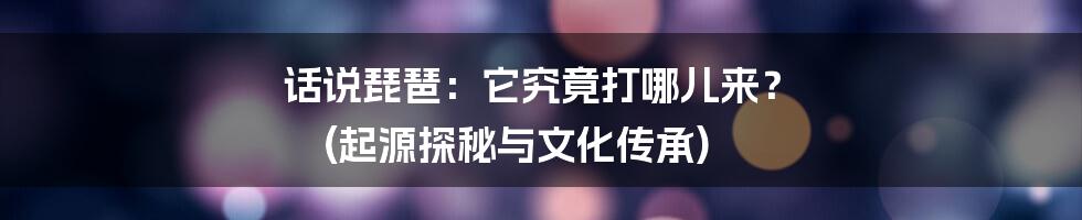 话说琵琶：它究竟打哪儿来？ (起源探秘与文化传承)