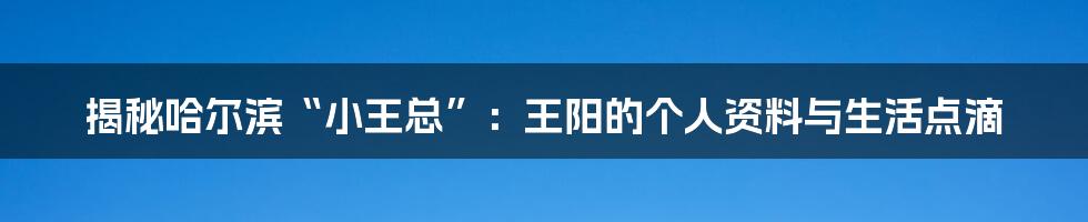 揭秘哈尔滨“小王总”：王阳的个人资料与生活点滴