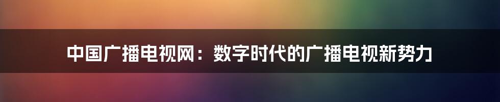 中国广播电视网：数字时代的广播电视新势力