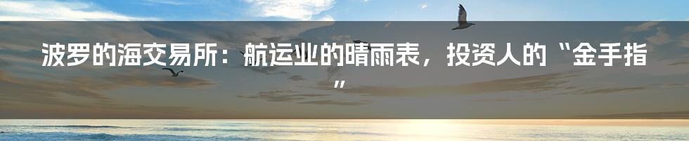 波罗的海交易所：航运业的晴雨表，投资人的“金手指”