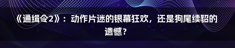 《通缉令2》：动作片迷的银幕狂欢，还是狗尾续貂的遗憾？
