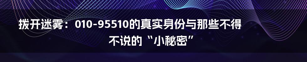 拨开迷雾：010-95510的真实身份与那些不得不说的“小秘密”