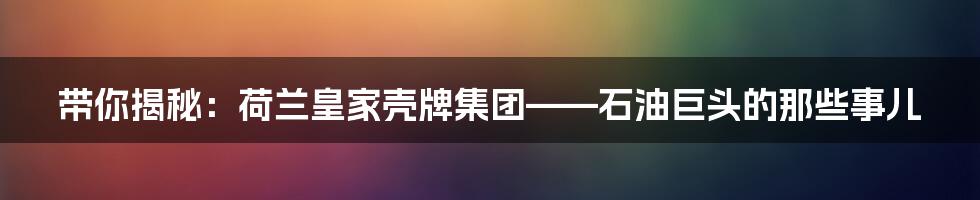 带你揭秘:荷兰皇家壳牌集团——石油巨头的那些事儿