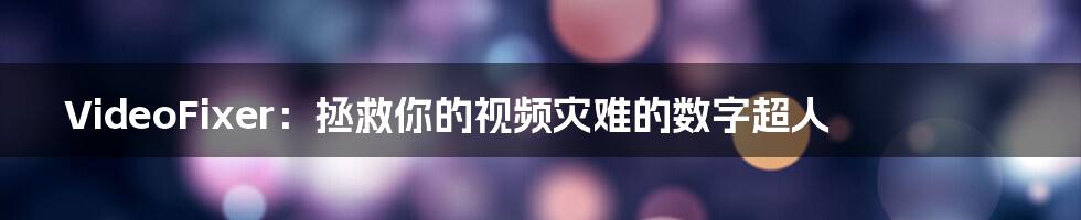 VideoFixer:拯救你的视频灾难的数字超人