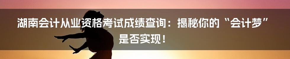 湖南会计从业资格考试成绩查询:揭秘你的“会计梦”是否实现!