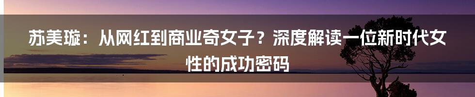 苏美璇：从网红到商业奇女子？深度解读一位新时代女性的成功密码