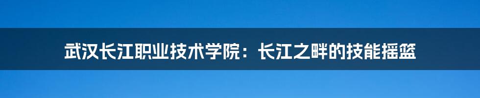 武汉长江职业技术学院:长江之畔的技能摇篮