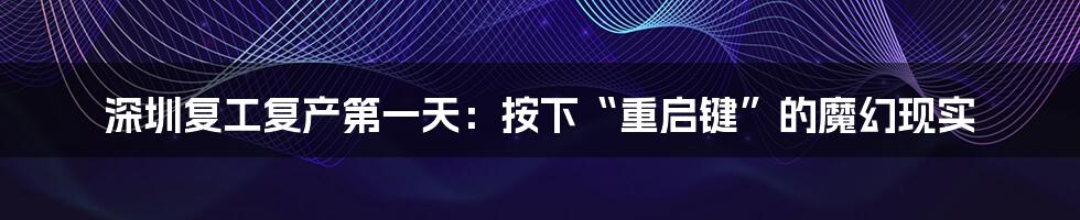 深圳复工复产第一天:按下“重启键”的魔幻现实