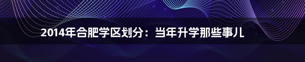 2014年合肥学区划分：当年升学那些事儿