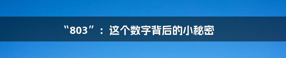 “803”：这个数字背后的小秘密