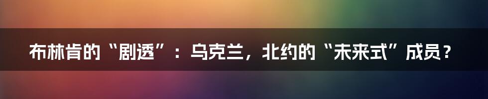 布林肯的“剧透”：乌克兰，北约的“未来式”成员？