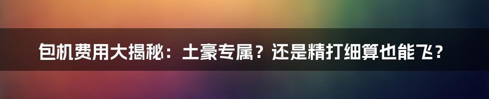 包机费用大揭秘：土豪专属？还是精打细算也能飞？