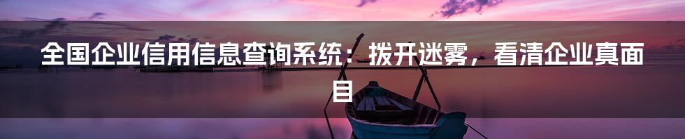 全国企业信用信息查询系统:拨开迷雾,看清企业真面目