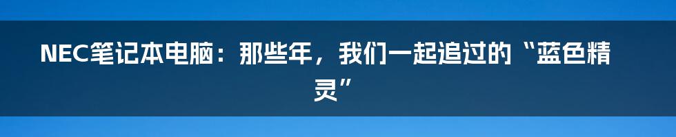 NEC笔记本电脑:那些年,我们一起追过的“蓝色精灵”