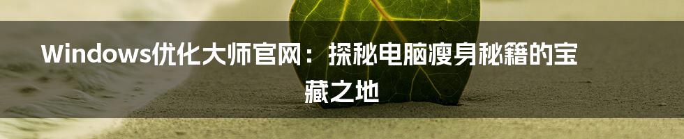 Windows优化大师官网：探秘电脑瘦身秘籍的宝藏之地