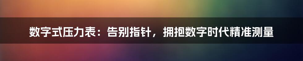 数字式压力表：告别指针，拥抱数字时代精准测量