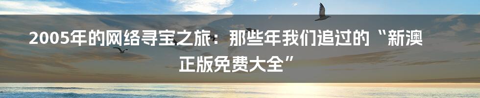 2005年的网络寻宝之旅:那些年我们追过的“新澳正版免费大全”