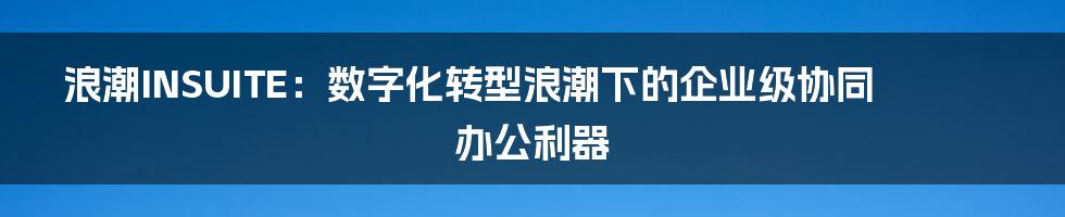 浪潮INSUITE：数字化转型浪潮下的企业级协同办公利器