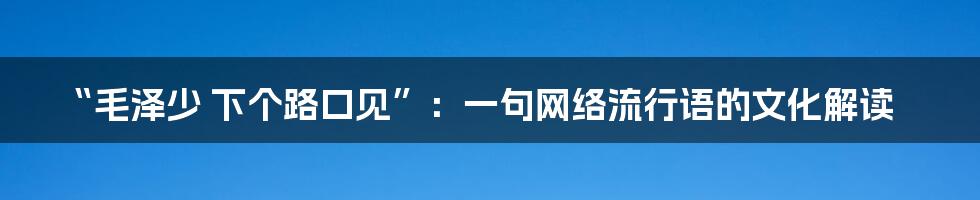 “毛泽少 下个路口见”:一句网络流行语的文化解读