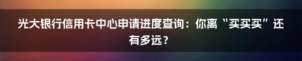 光大银行信用卡中心申请进度查询:你离“买买买”还有多远?