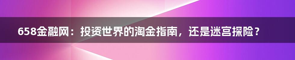 658金融网：投资世界的淘金指南，还是迷宫探险？